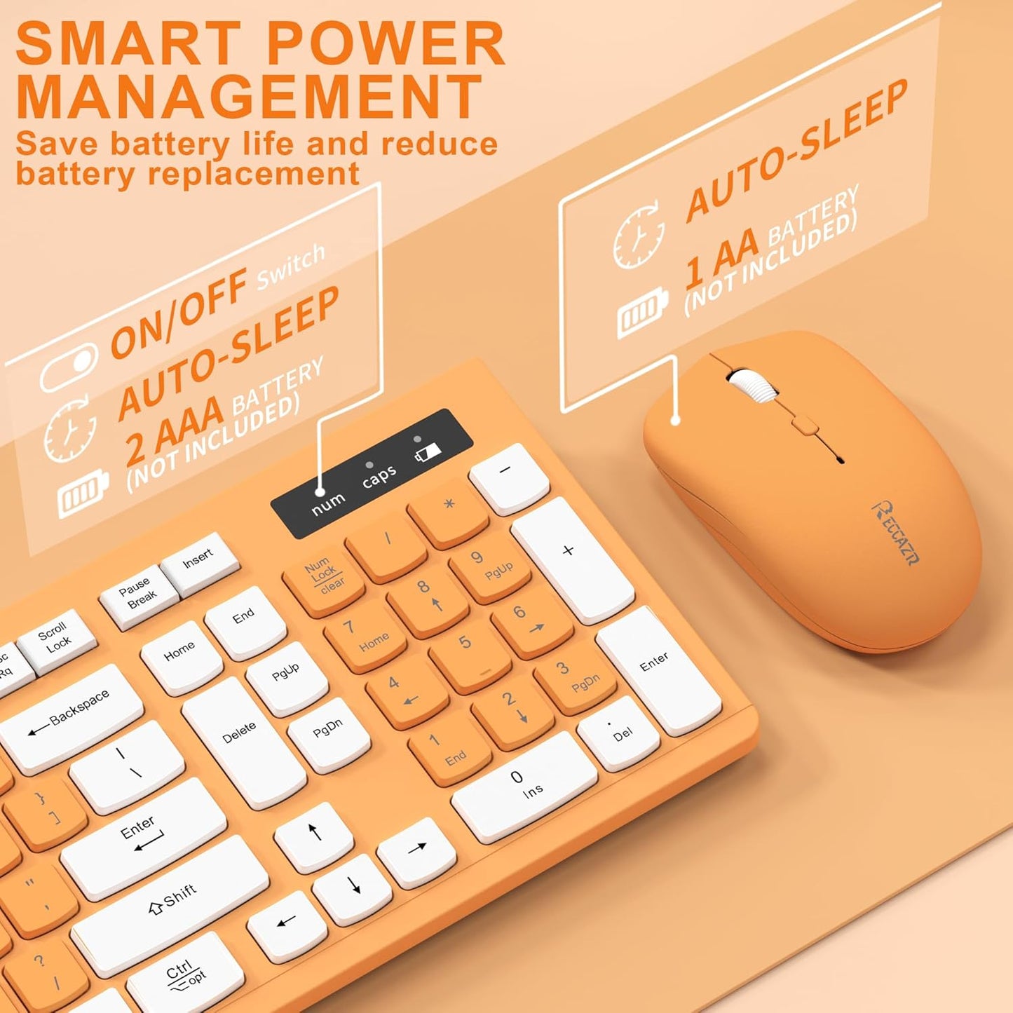 RECCAZR 2.4G 3 Wireless Keyboard and Mouse Combo, Full-Sized Keyboard and Mouse Cordless, DPI Adjustable Mouse