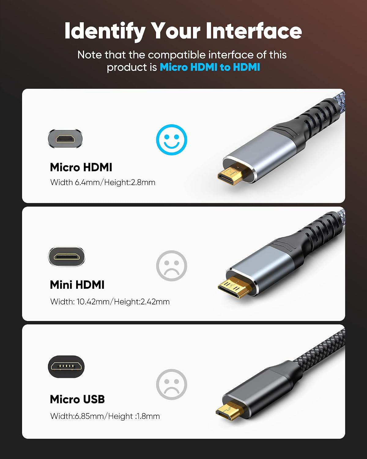 4K 6 4K@60Hz, Highwings Micro HDMI to HDMI Cable FT, Micro HDMI Cord HDR Compatible for DSLR Camera, Raspberry Pi