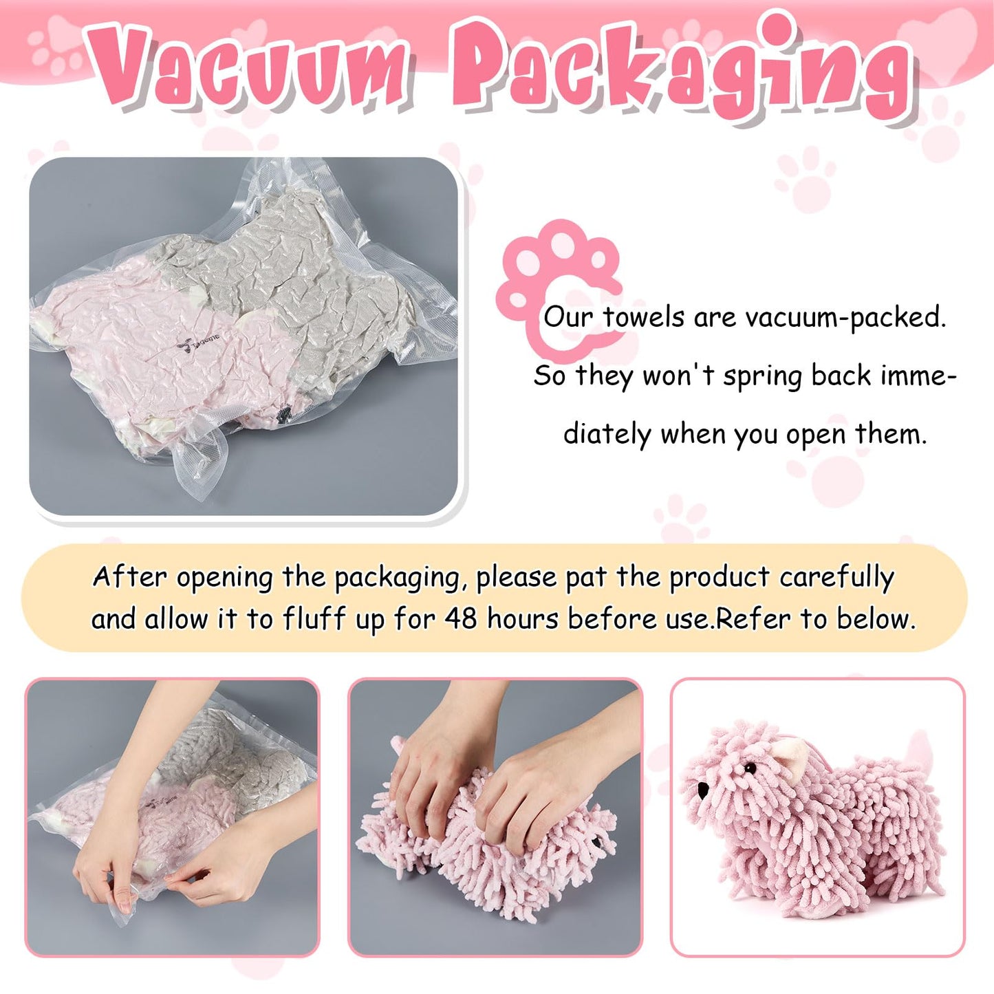 Tegeme 2 Pcs Chenille Dog Hand Towel Fuzzy Dog Towel Absorbent Microfiber Soft for Bathroom Kitchen Washstand (Grey Pink)