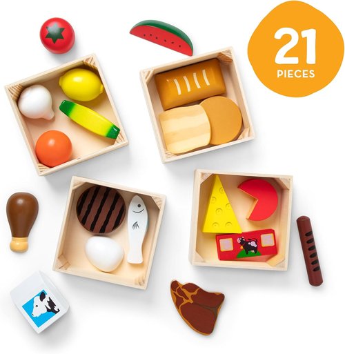 Melissa & Doug Food Groups - 21-Piece Wooden Pretend Play Food Set | Kids Kitchen Accessories for Ages 3+