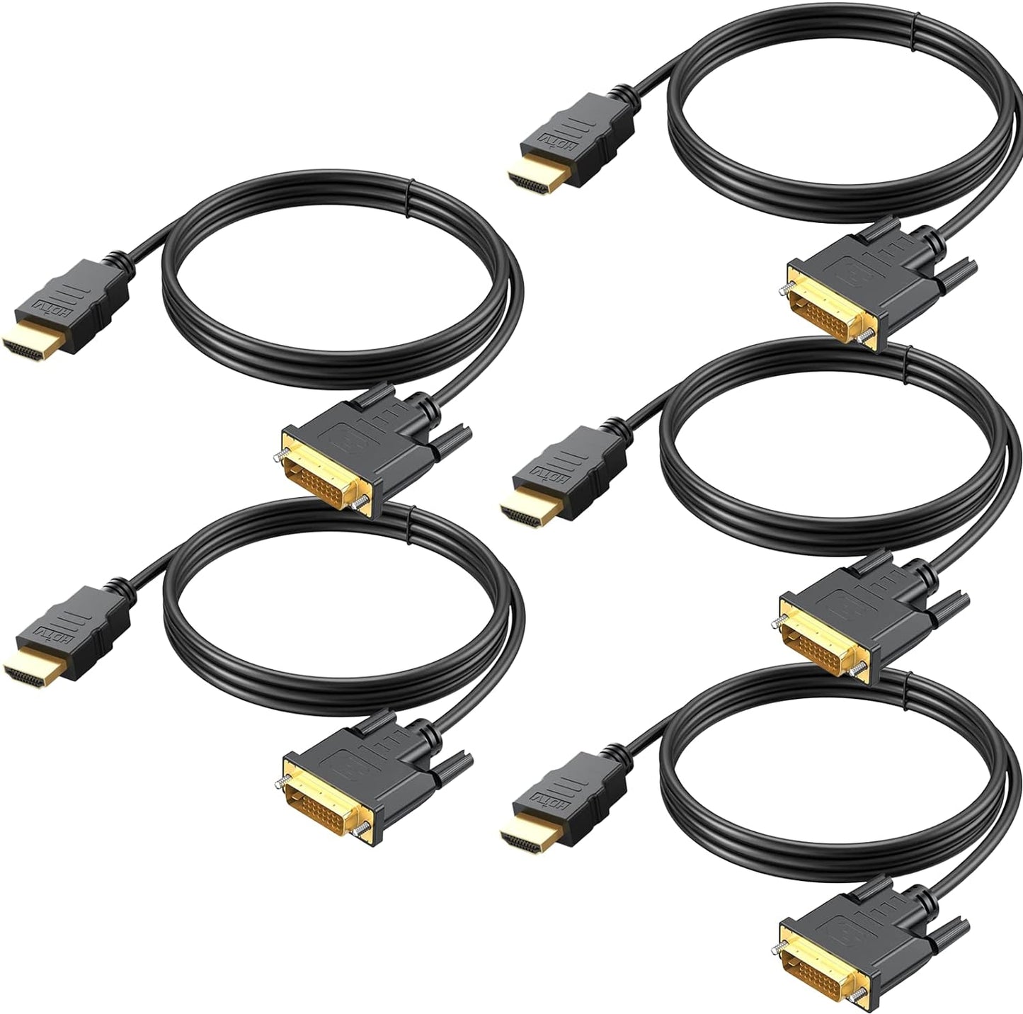 UV-CABLE 5-Pack, 6 1080P (5, HDMI to DVI Cable Ft Bidirectional DVI-D to HDMI Male to Male High Speed Adapter Cable
