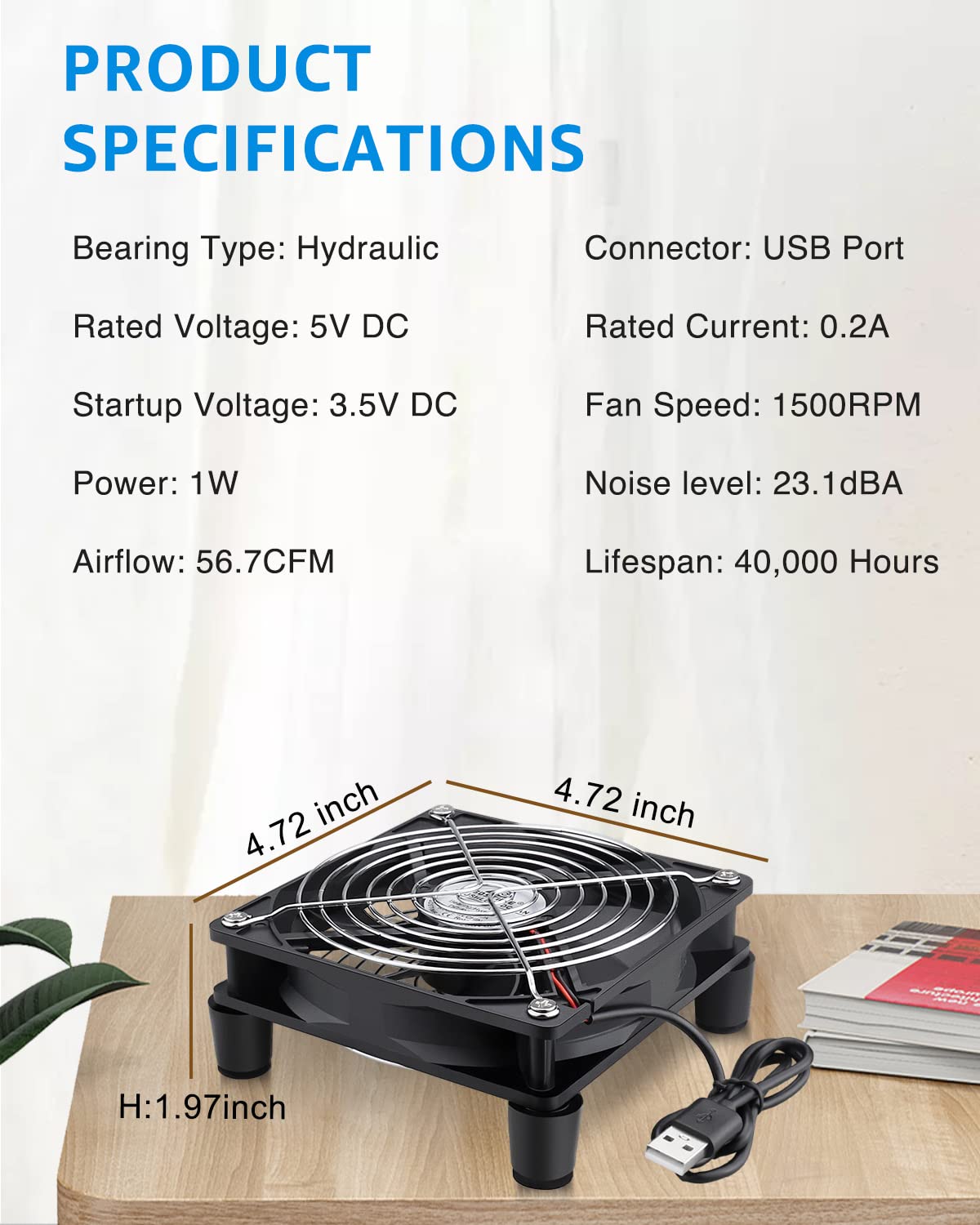 120mm 3 5V GDSTIME Router Fan Cooler with Speed Control, DC USB Powered Cooling Case Fan for Router Modem Receiver DVR