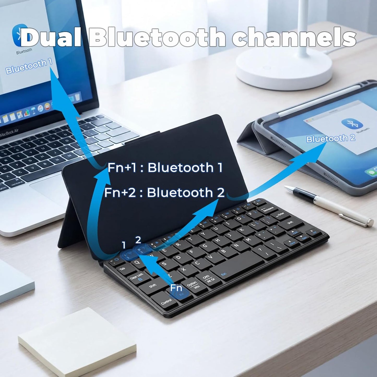 CMARS 150 Mini Bluetooth Keyboard for iPad, Universal Portable Wireless Keyboards with Adjustable Stand & Integrated