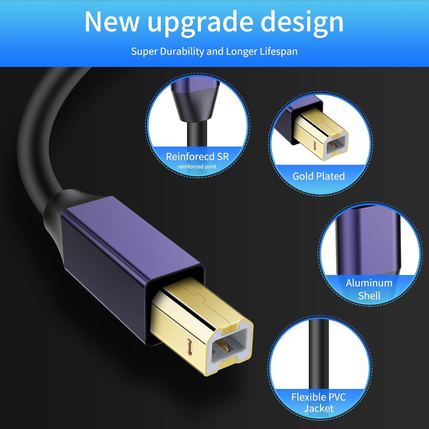 LDKCOK 2.0 50ft Active USB Printer Cable - A-Male to B-Male High Speed Printer/Scanner/Repeater Cable for HP, Canon