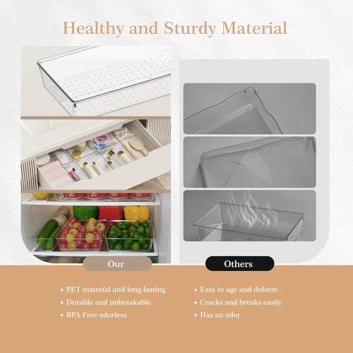 Criusia Drawer Organizer Set - 12 Clear Plastic Storage Bins for Kitchen, Bathroom & Office | 4 Versatile Sizes