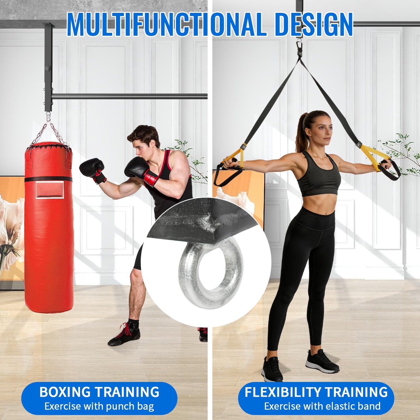 48'' Ceiling Mounted Pull Up Bar, 700 LBS 5-Level Adjustable Heavy Duty Chin Up Bar for Home Gym, Garage, Basement, Ideal for Pull Ups & Body Stretching