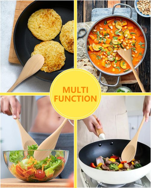 3 Pcs Wooden Spoons for Cooking, 12 Inches Long Handle Spoons for Mixing, Tasting Stirring Food, Large Wooden Cooking Utensils for Kitchen and Crafts