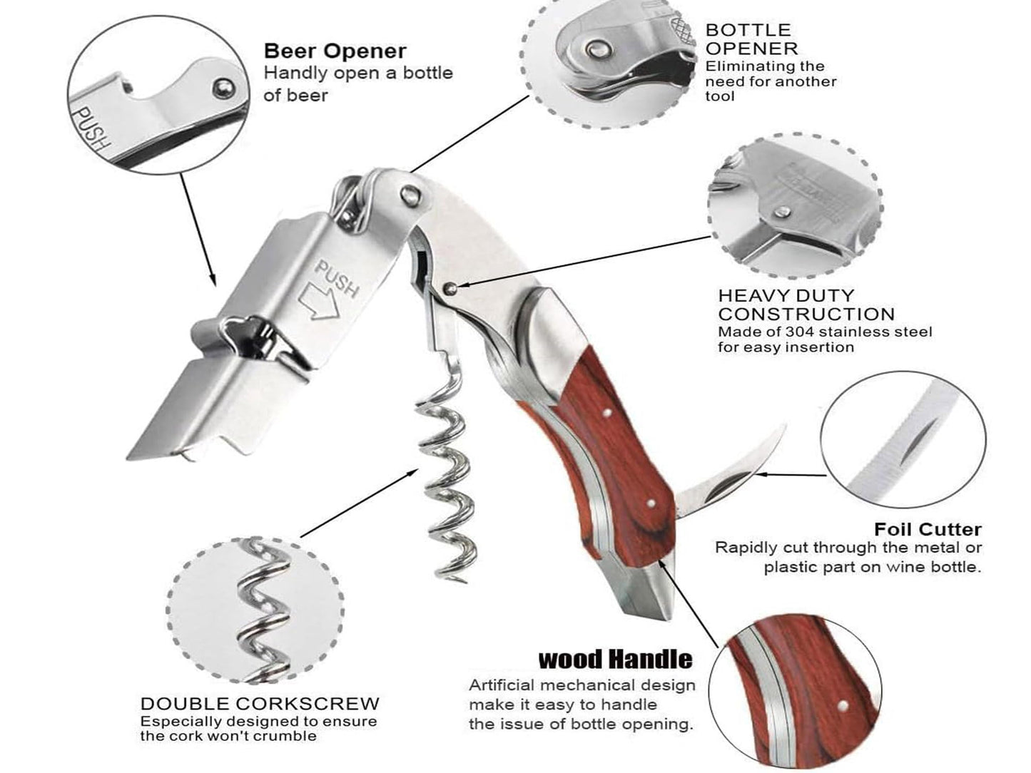 Professional Waiter Corkscrew Wine Key for Bartenders Set of 3,With Long Rosewood Handle Stainless Steel Handle Wine Opener for Bar Restaurant Waiters, Sommelier, Bartend (Rose Wood 3 Packs)