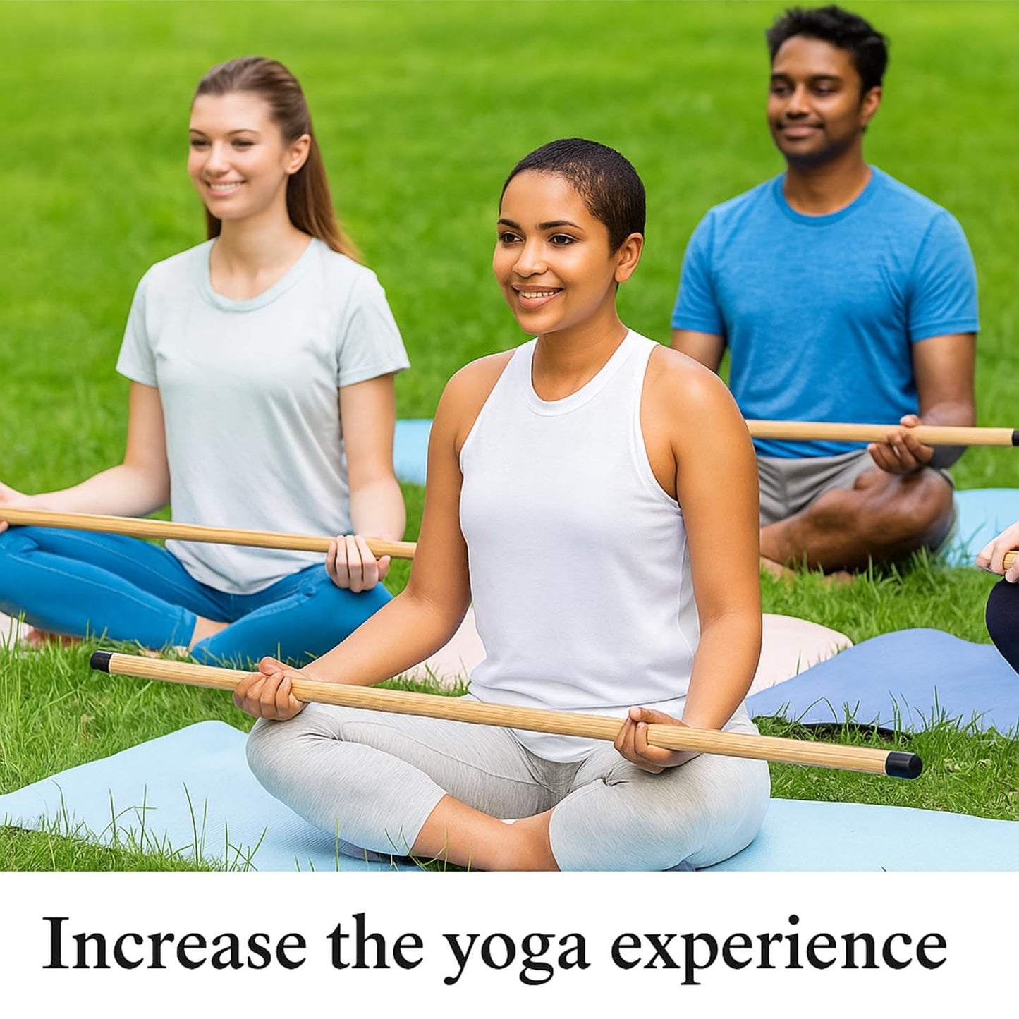 Hiboom 6/9 Pcs 5ft Yoga Stick Natural Bamboo Black Exercise Stick with Non-Slip Rubber Ends Stretching Tool Posture Corrector Stretch Tool for Flexibility, Workout, Balance Fitness(6 Pcs,Bamboo)