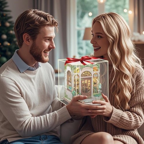 Fsolis Book Nook Kit - 3D Wooden Puzzle for Adults | 196 Pcs DIY Miniature House - Green Life's Bookshop Design