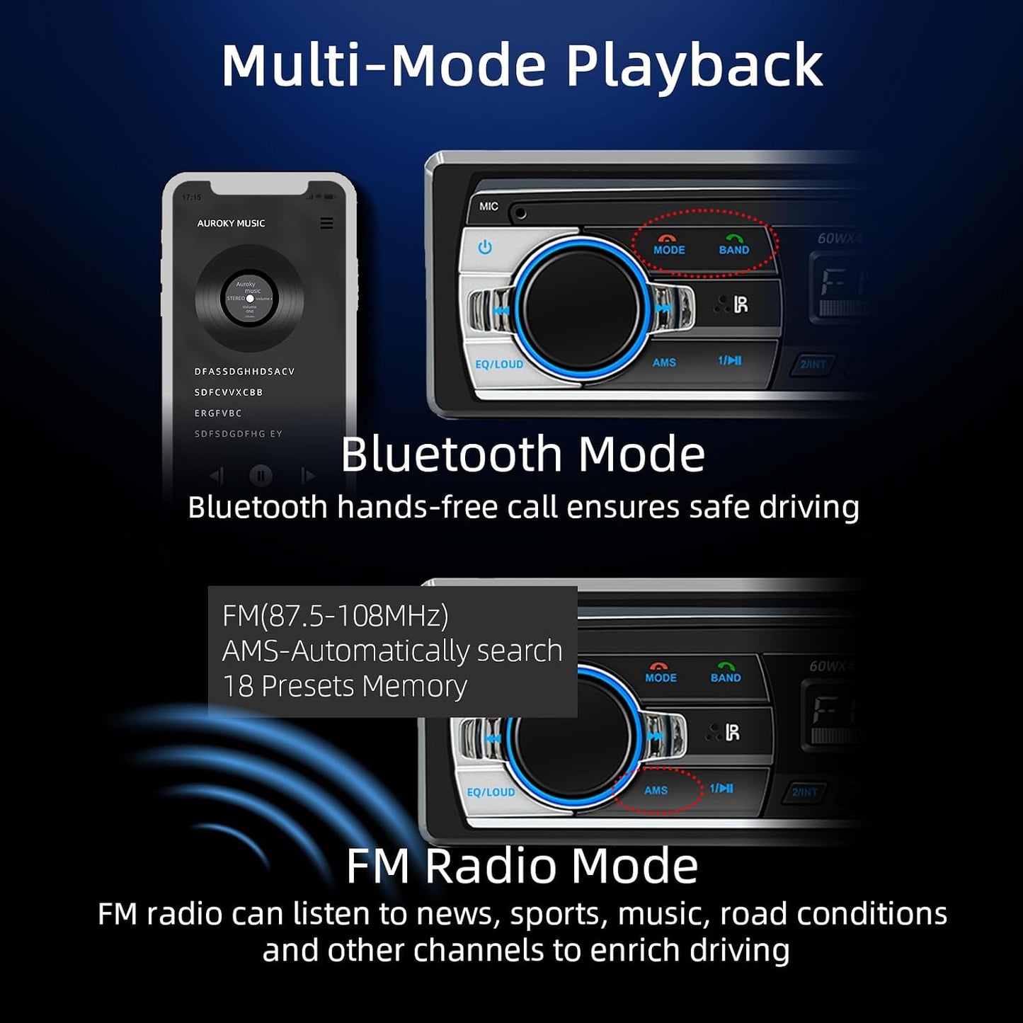 Auroky JSD-530 FM/MP3/TF/AUX/EQ, Single DIN Car Stereo Bluetooth Audio Player Handsfree Radio Receiver Dual USB Ports