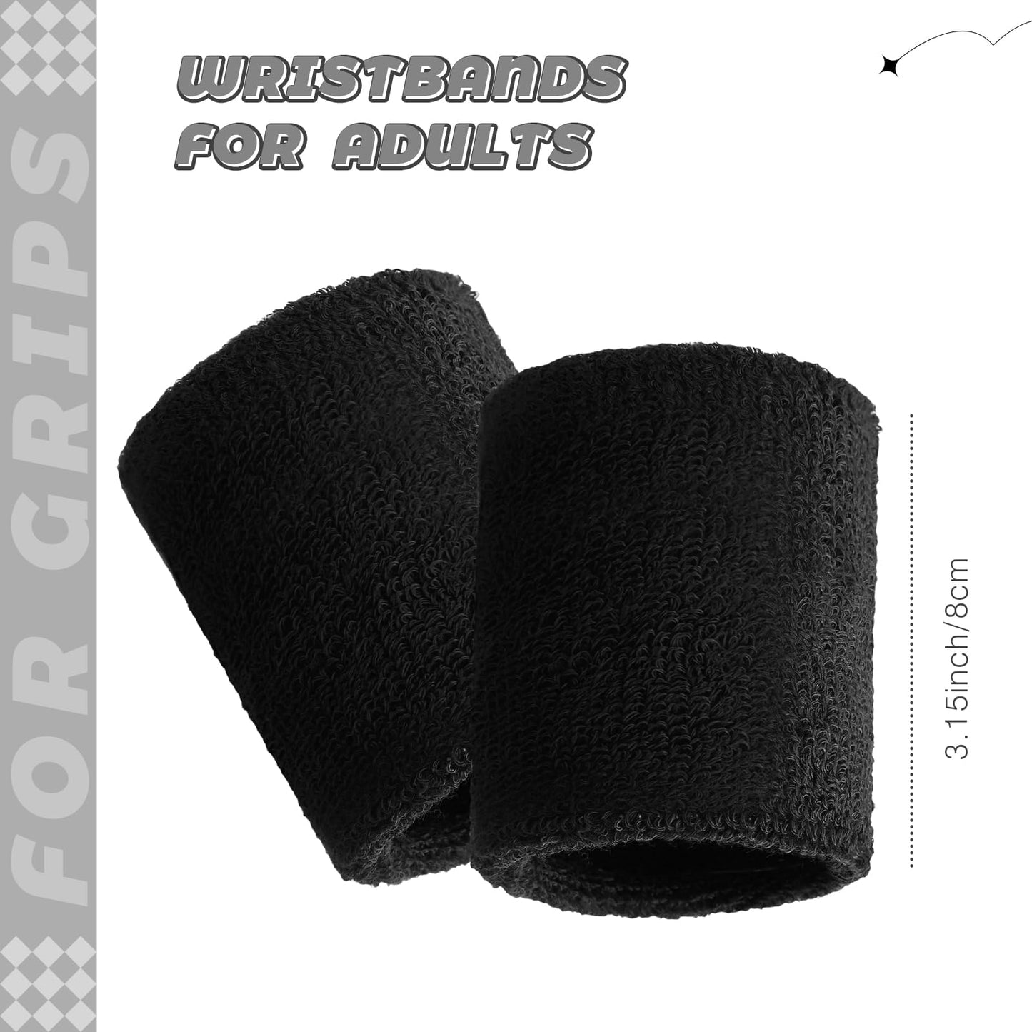 Bememo 24 Pcs Wrist Sweatbands Bulk Sports Wrist Bands for Men Women Breathable Athletic Tennis Wristbands Stretchy Absorbent Cotton Terry for Basketball, Baseball, Gym, Working Out(Black)