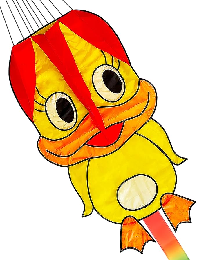 Duck Pattern Kites for Kids, Cute Large Kite Duck Kite with Long Colorful Tail for Kids & Adults, Easy to Fly Kite for Beginners Outdoor Activities