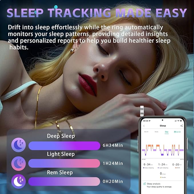 Smart Ring for Women ??Fitness Tracker Ring with Heart Rate, SpO2, Blood Pressure, Sleep Monitoring, Step & Calorie Counter, No Subscription Fee, iOS & Android Compatible (Silver, 14)