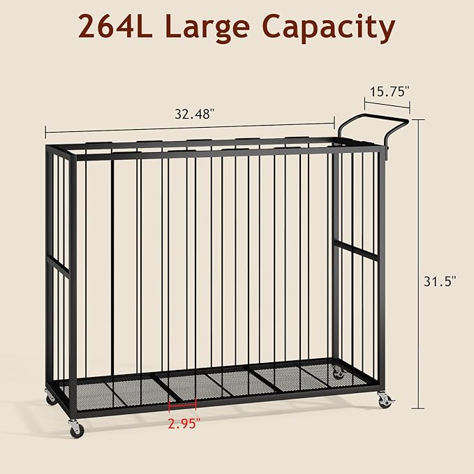 Ball Storage Bin Rolling Sports Ball Cart, Metal Garage Organizer Sport Rack, Ball Basket Storage, Ball Cage for Garage or Gym, Indoor & Outdoor Sports Equipment Organizer