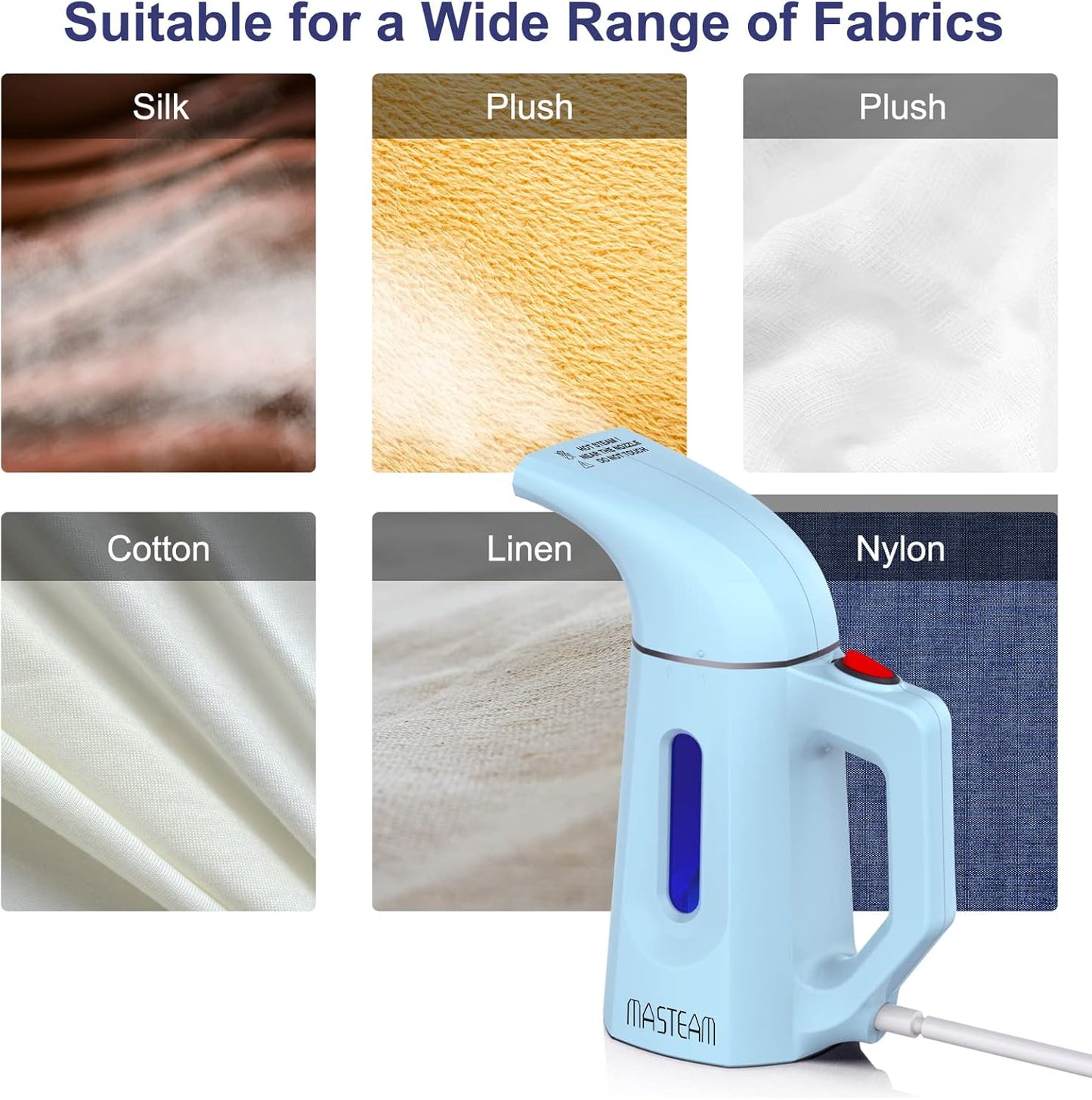 Skiennix Handheld Clothes Steamer - Fast Wrinkle Removal | Lightweight 1.5lbs, 800W, 8FT Cord, Blue
