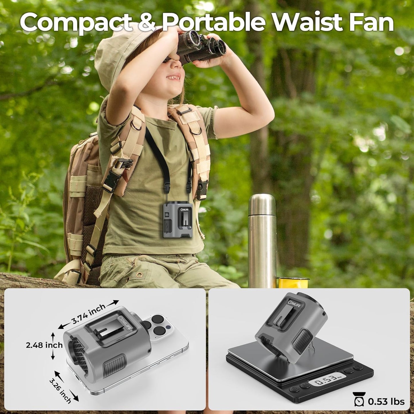 Portable Waist Fan, Birthday & Father's Day Gifts for Dad Husband, Blue Collar Worker Belt Clip Fan, Essentials for Outdoor Camping Fishing, 25H 13000RPM Rechargeable Cooling Gadgets for Men 2026
