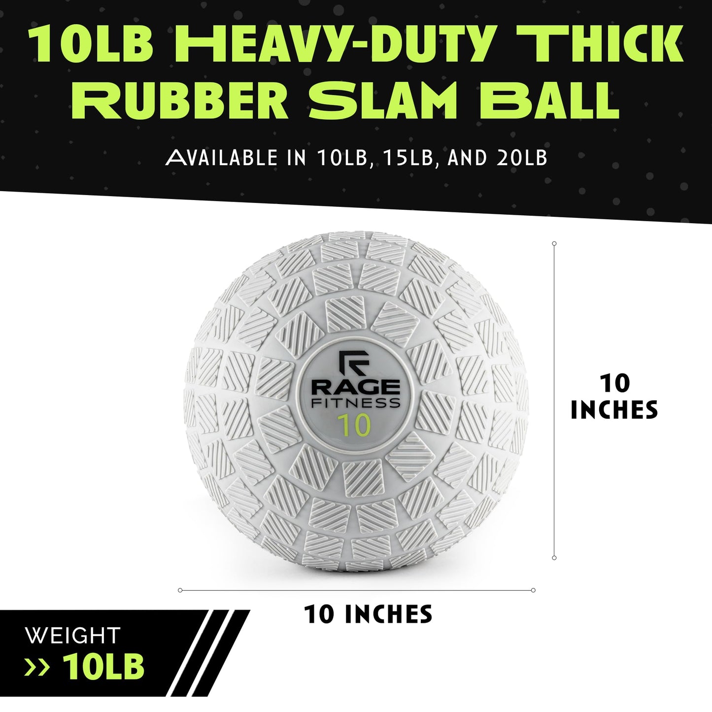 Rage Fitness Slam Balls for Exercise, Tread Texture For Firm Grip, Full Body Exercise Ball, Soft Slam Ball for Exercise, 10lb Weighted Smash Ball, Perfect Toning Ball for Flexibility and Core Workouts