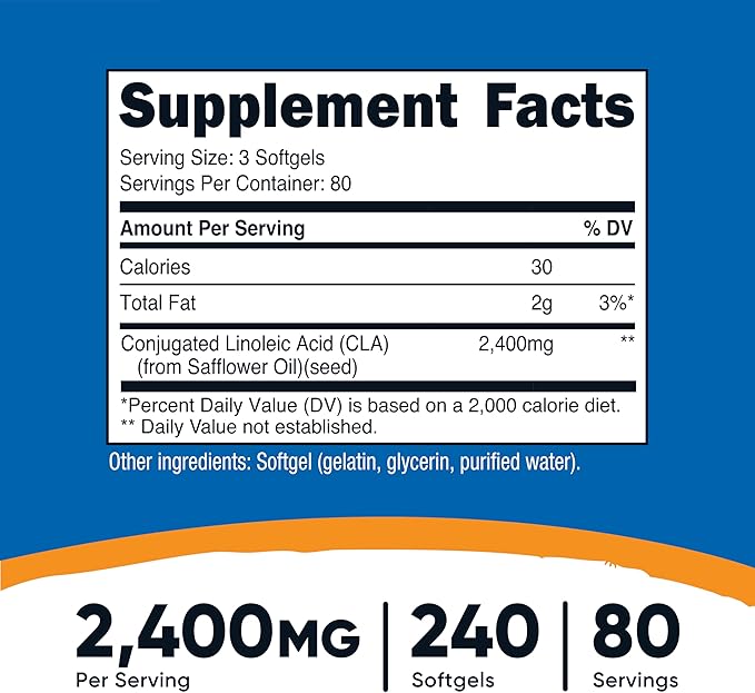 Nutricost CLA (Conjugated Linoleic Acid) 2,400mg, 240 Softgels - Gluten Free, Non-GMO, 800mg Per Softgel (2 Bottles)