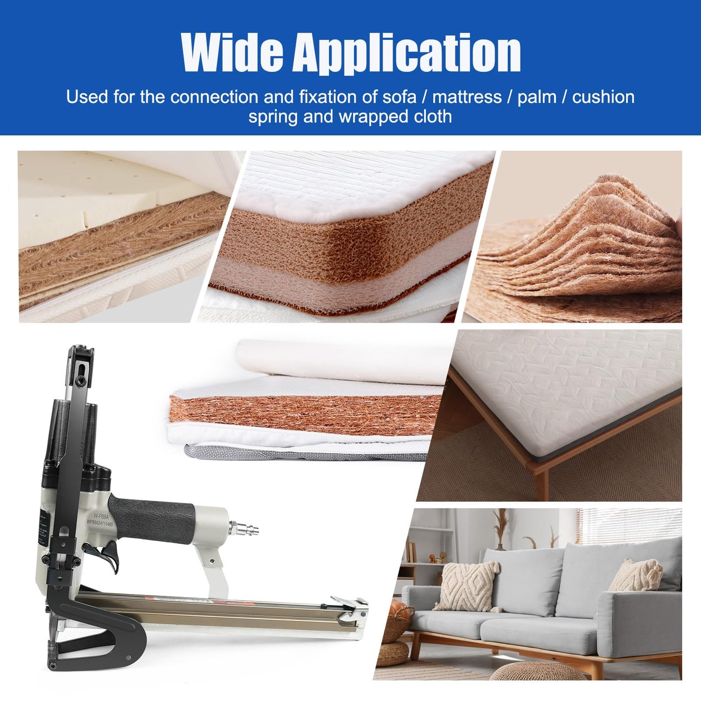 Woodpecker P88A Pneumatic Stapling Plier 20 Gauge 1/2" (13.2 mm) Crown Mattress Stapler Fits 9/16" to 7/8" (15 to 22mm) Length Staples for Bedding and Spring Furniture