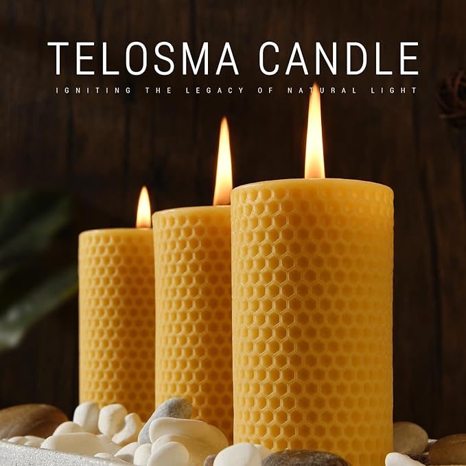 Honeycomb Natural Beeswax Pillar Candles - Pack of 2-100% Pure Beeswax Candles No Scent- for Emergency/Prayer/Relax (2inch Diameter, 4 inch Tall - Yellow)