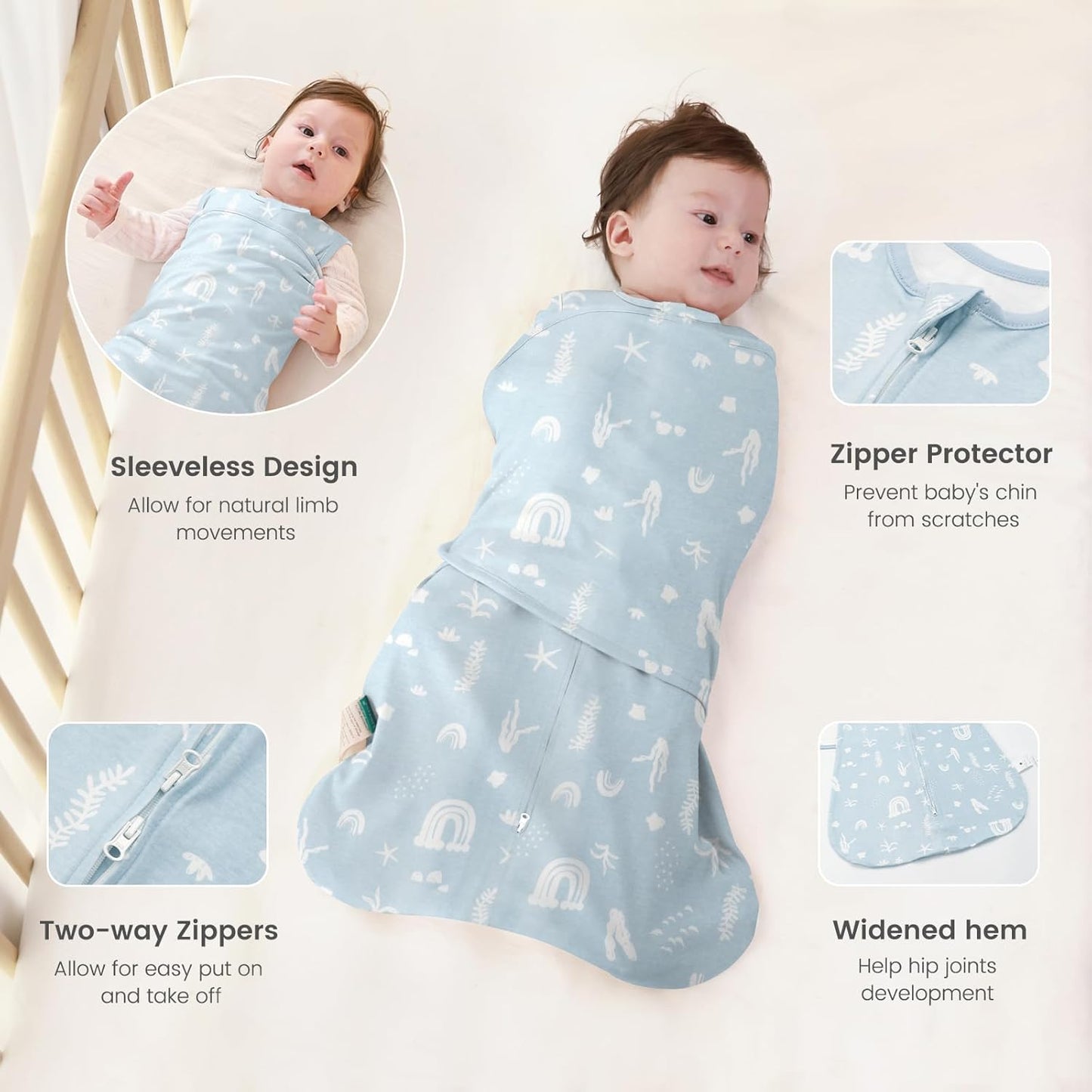 Skiennix Baby Swaddle Sleep Sack - 1.0 Tog Wearable Blanket for Newborns 0-3 Months | Reduces Startle Reflex
