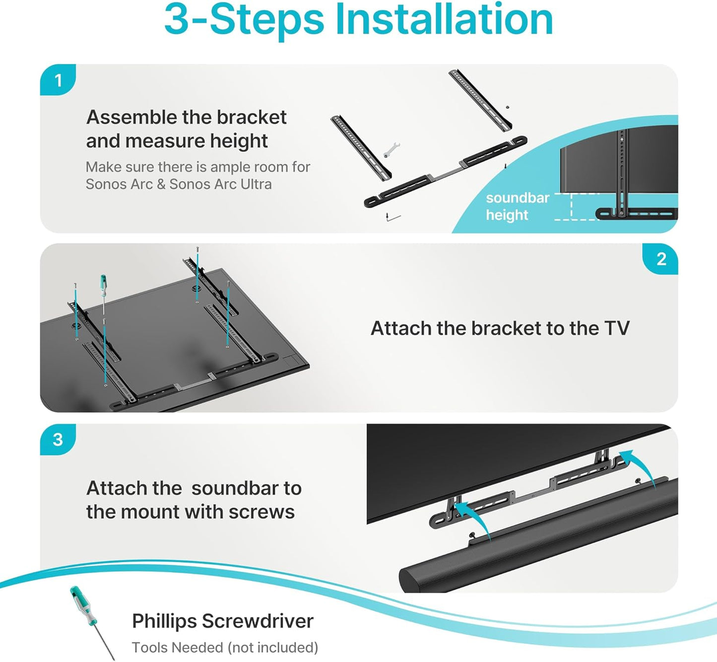 22 Lbs, PEGZONE Soundbar TV Mount Compatible with Sonos Arc & Sonos Arc Ultra,Hold Soundbar Mount for TV for Surround