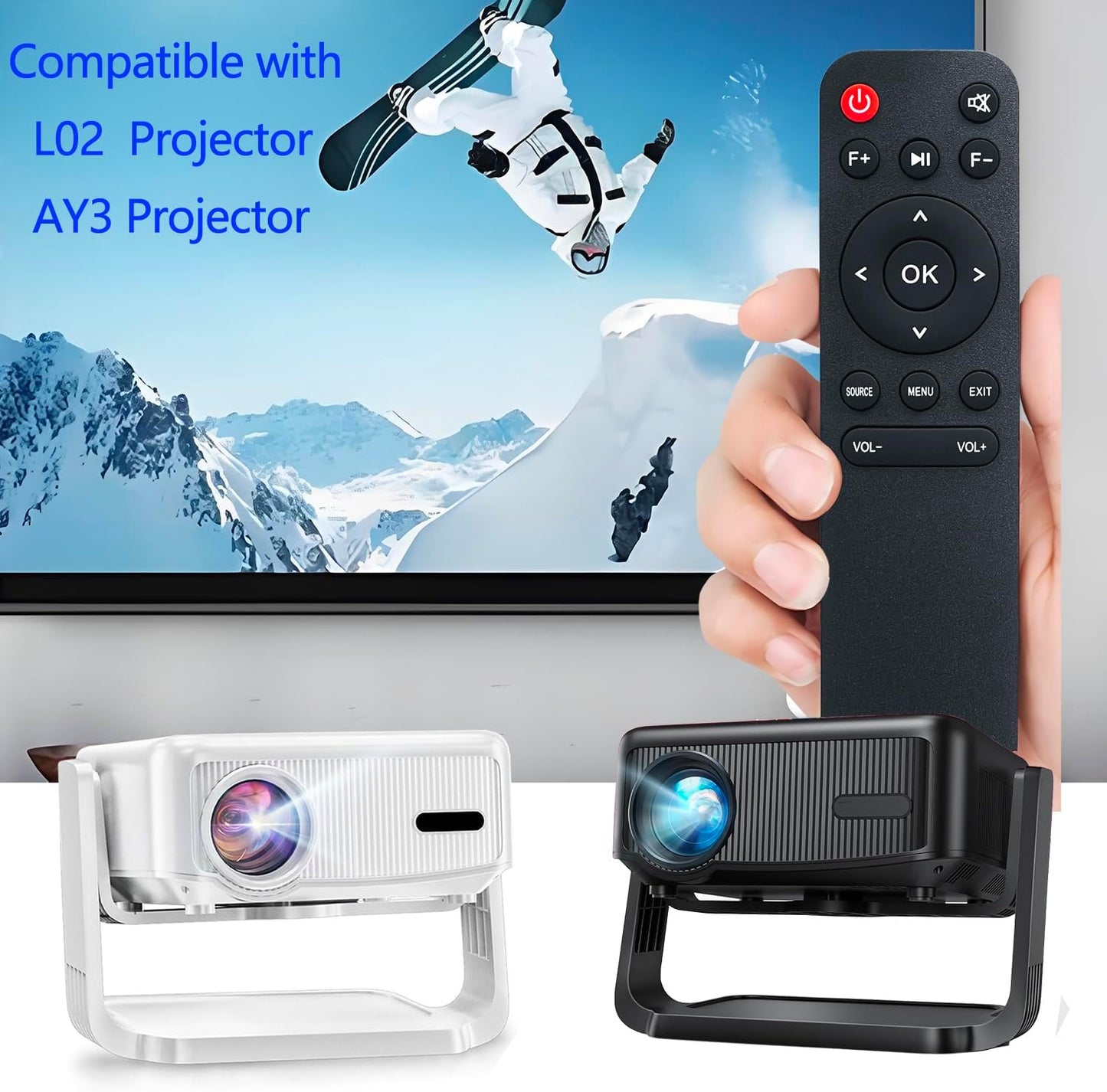 Molgoc L02, AY3,Salange P90A Replacement Remote for Portable Projector,Compatible with Lisowod ONOAYO Portable