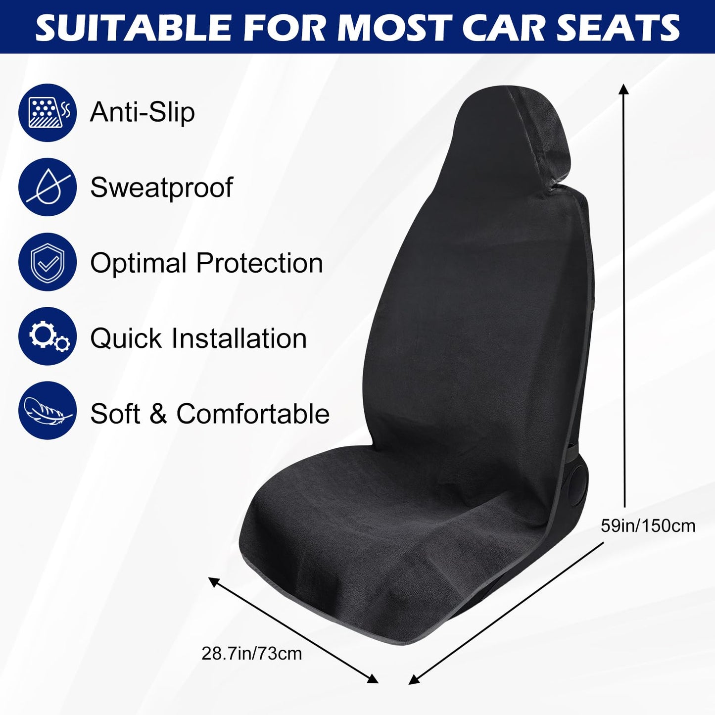 nomiou Waterproof Sweating Car Towel Seat Cover for Gym Workout, Running, Swimming, Beach and Hiking, Universal Fit Non-Slip Towel Bucket Seat Protector for Cars SUV Trucks (Black)