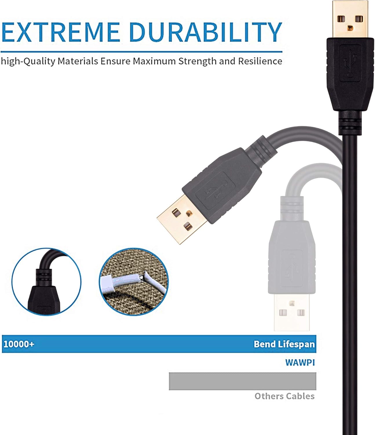 40Ft, (12M/40Ft) Tan QY USB A to A Male Cable Double End USB Cord with Gold-Plated Connector for Hard Drive Enclosures
