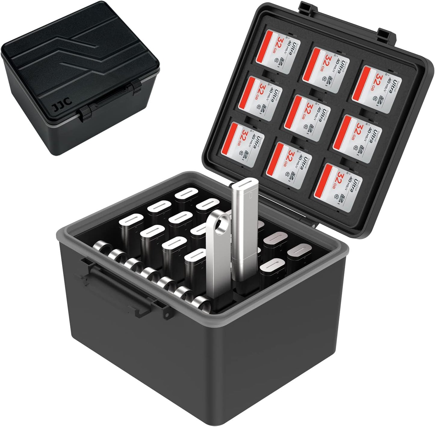 JJC 53 18 8 9 18 Slots USB and SD Card Case for Flash Mini Driver SD and TF Card, USB Drive Case Hard, Shockproof