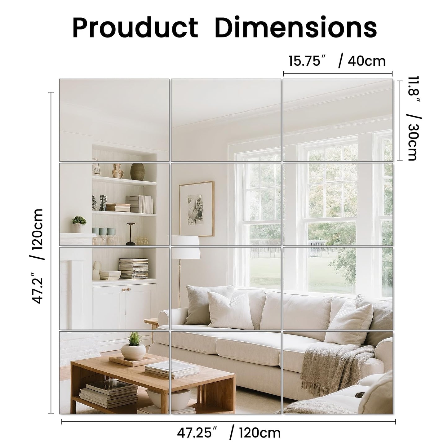 yuzeyurun Full Length Wall Mirror Tiles, HD Glass Gym Mirror, Set of 12Pcs 12″×16″ Wall Mounted Mirrors for Home Gym, Dance Yoga Studio, Bedroom, Door