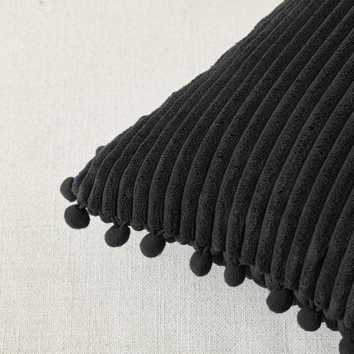 Fancy Homi Decorative Throw Pillow Covers - Set of 2 Black Pom-Pom Cushions | 12x12 Inch Soft Plush for Modern Farmhouse Decor