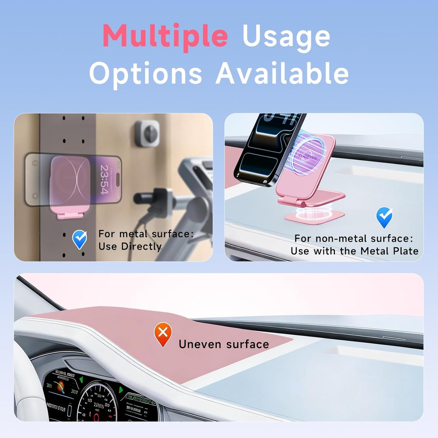 COOEXES Pink Foldable Magnetic Phone Mount, Hidefold Ultra-Thin Magnetic Phone Holder for Car with Dual Side Strong