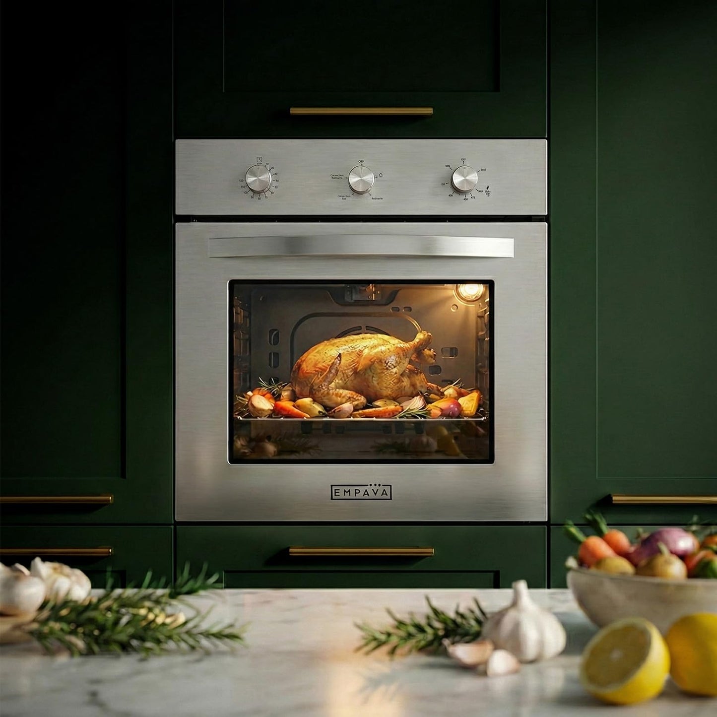 Empava 24 in. 2.3 cu. Ft. Single Gas Wall Oven Bake Broil Rotisserie Functions with Mechanical Controls-Built-in Timer-Convection Fan in Stainless Steel, Silver