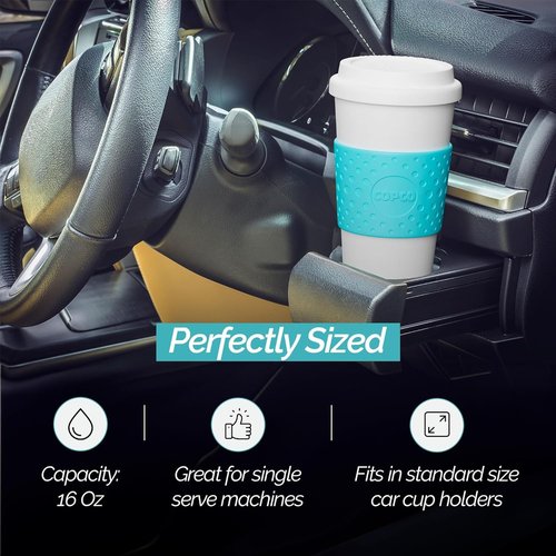 Copco 16 oz Acadia Travel Mug, Set of 3 – Double-Wall Insulated Coffee Cups with Non-Slip Sleeve for Hot & Cold Drinks, BPA-Free Plastic, Cup Holder Friendly & Portable Drinkware (Azure Blue)