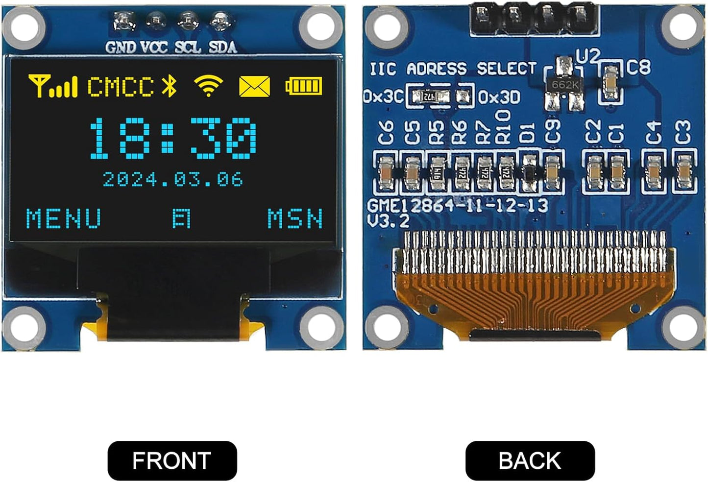 AITRIP 2PCS ESP-32 CP2102 Chip+2PCS 0.96 Inch I2C 12864 SSD1306 30pcs 20cm USB-C Development Board OLED IIC Display