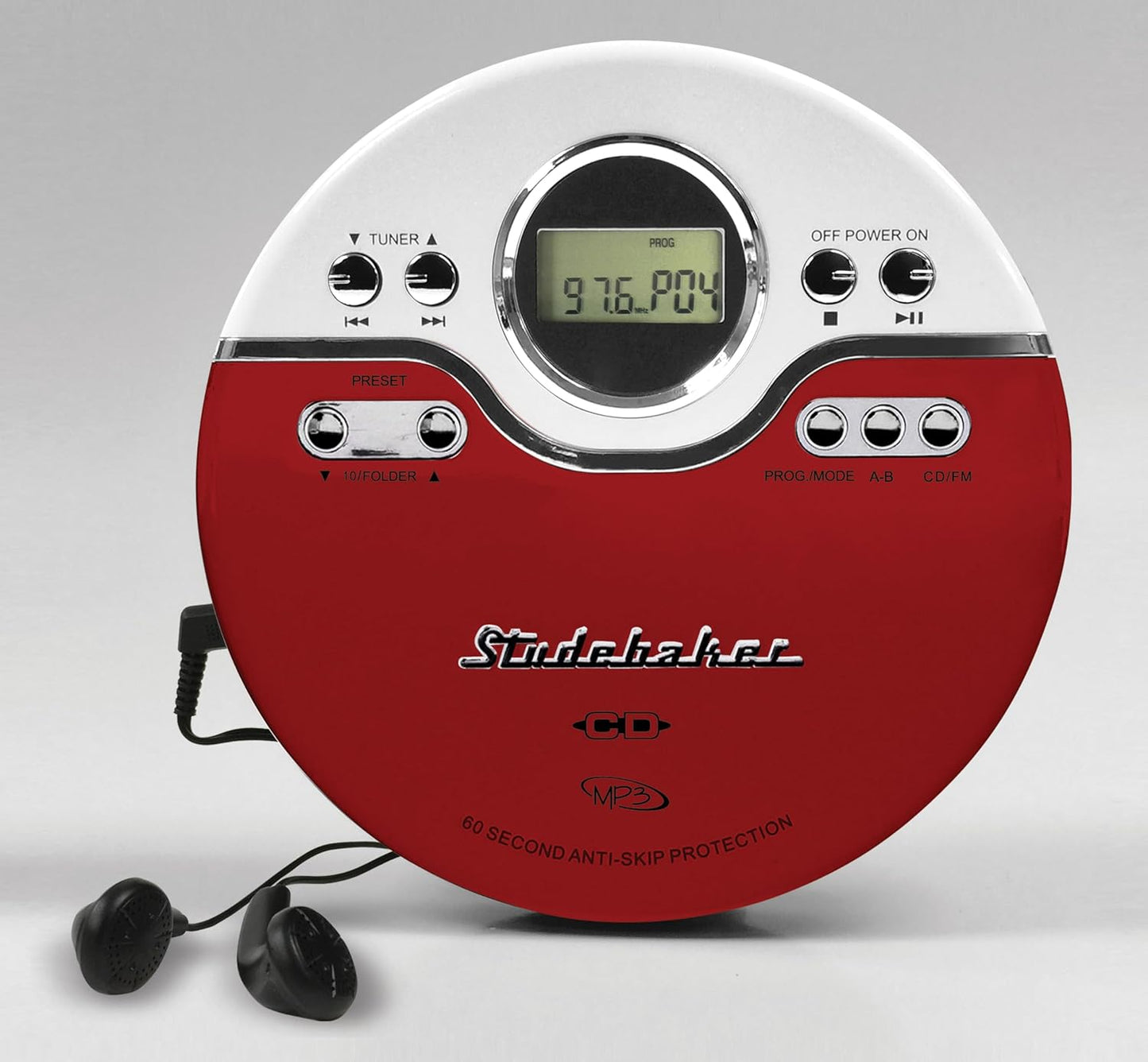 Studebaker SB3703RB CD/MP3 Joggable Personal Player with Audio Book Compatibility, Bookmark Feature and FM PLL Radio