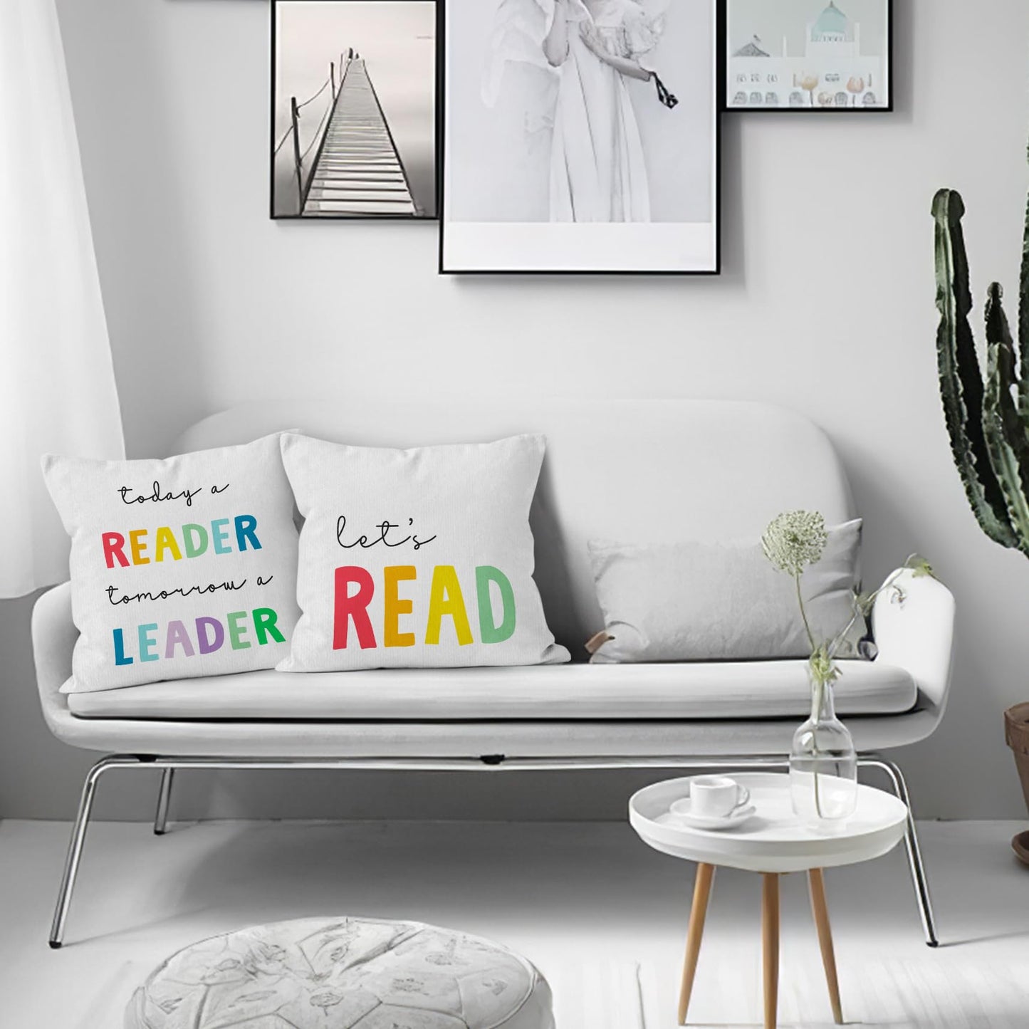 HIWX Reading Pillow Cover,Classroom Pillow Covers,Classroom Let's Read Today a Reader Tomorrow a Leader Decorative Throw Pillow Cover 18 x 18,Reading Nook Classroom Nursery Decor Set of 2 Pillow Case