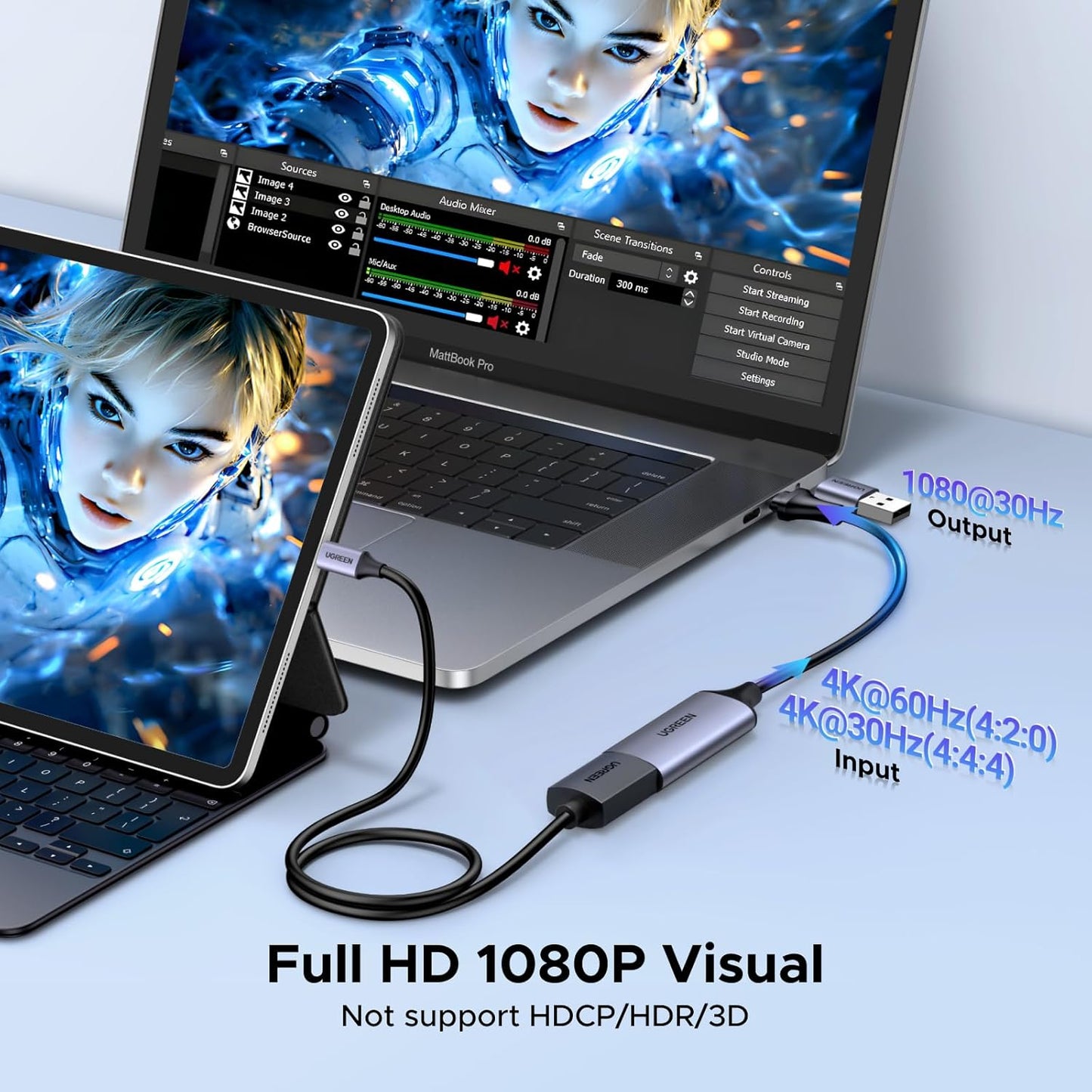 UGREEN 1080P 4K 2.0 2/Xbox/PS4/PS5/Camera Full HD Capture Card HDMI to USB HDMI Video Capture Card USB-A/USB-C Audio