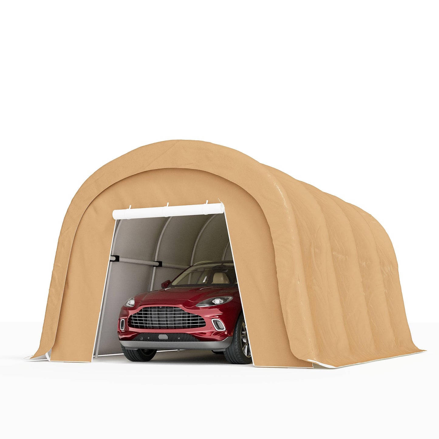 COSIEST 10'×20' Storage Shelter Outdoor Round Carport, Heavy-Duty Garage Canopy with Dual Roll-Up Doors Weatherproof PE Cover, Multi-Purpose Vehicle/Tractor Shed for Backyard/Driveway/Farm(Beige)
