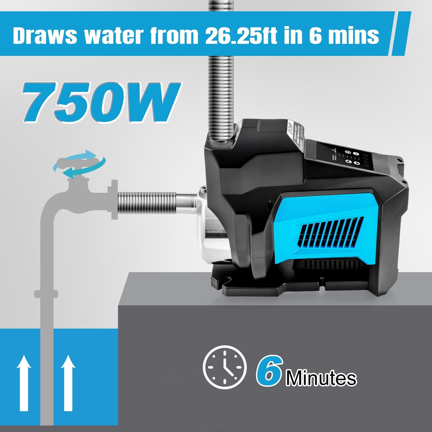 FCNP 1HP 80PSI Whole House Variable Speed Automatic Water Pressure Booster Pump,Integrated Self-Priming,Low Noise,Variable Speed Constant Pressure Smart Pump for Home House Villa Apartmen