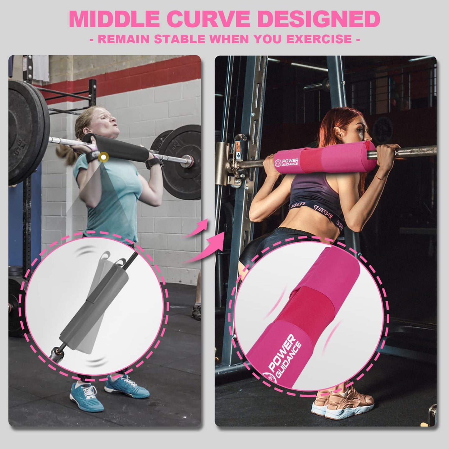 POWER GUIDANCE Barbell Squat Pad - Neck & Shoulder Protective Pad Anti-Skid Points for Squats, Lunges, Hip Thrusts, Weightlifting - Fit Standard and Olympic Bars, Pink