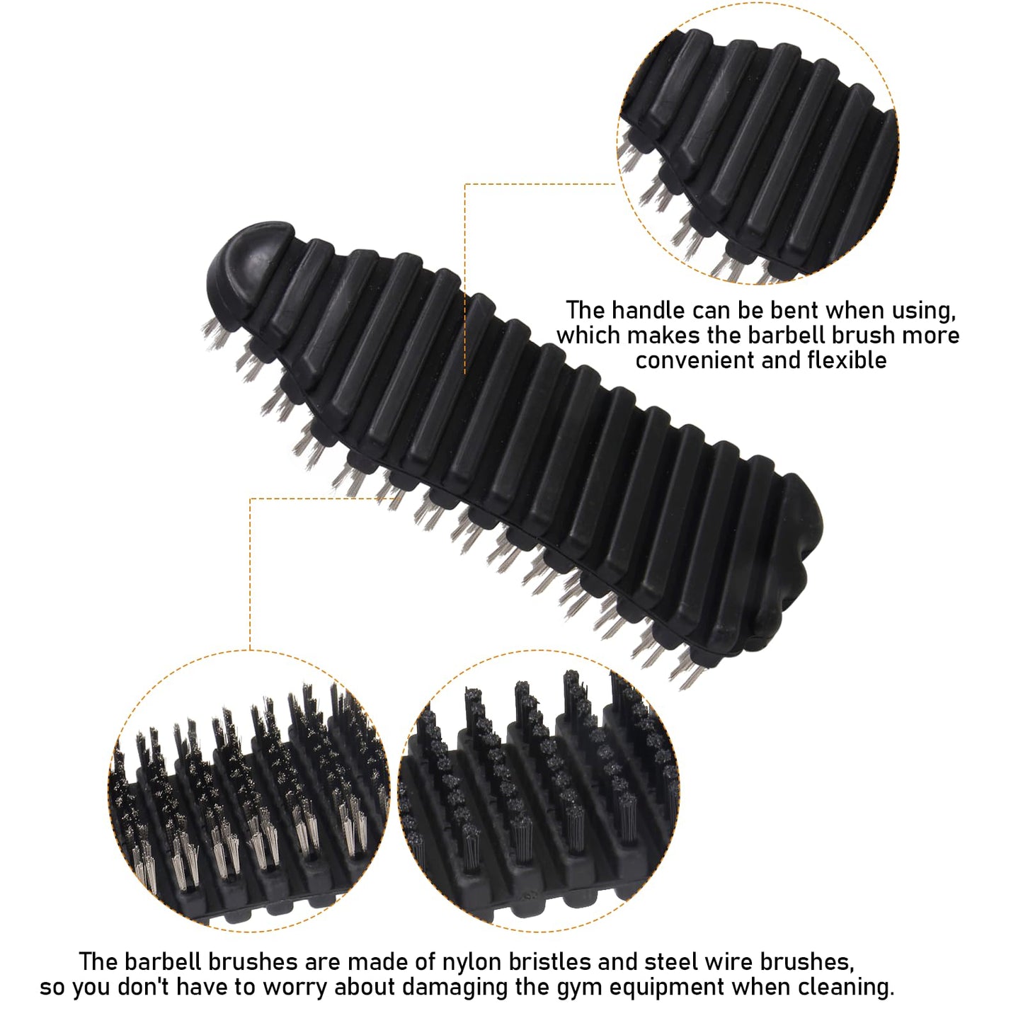 KIBBEH 2 Pack Barbell Cleaning Brush Kit, Nylon and Wire Barbell Brush for Cleaning Weighted Bars, Cleaning Supplies Stiff Brush for Strength Training Bars, Barbell, Dumbbells, Weight Trays