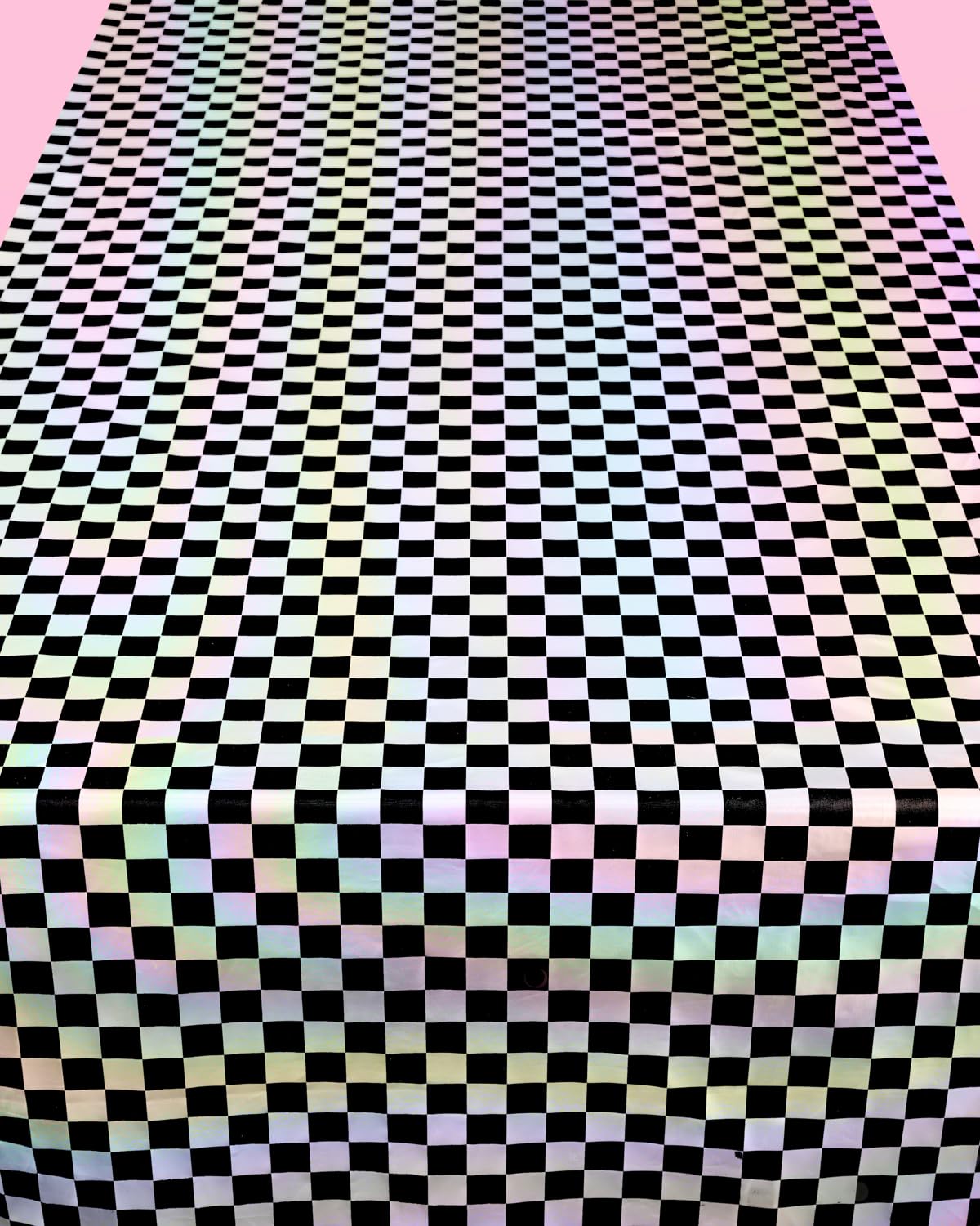 xo, Fetti Black and Iridescent Checkered Washable Tablecloth - 9 ft. | Birthday Party Decorations, Disco Bachelorette Party Supplies, Retro Tableware, Cute Table Cover