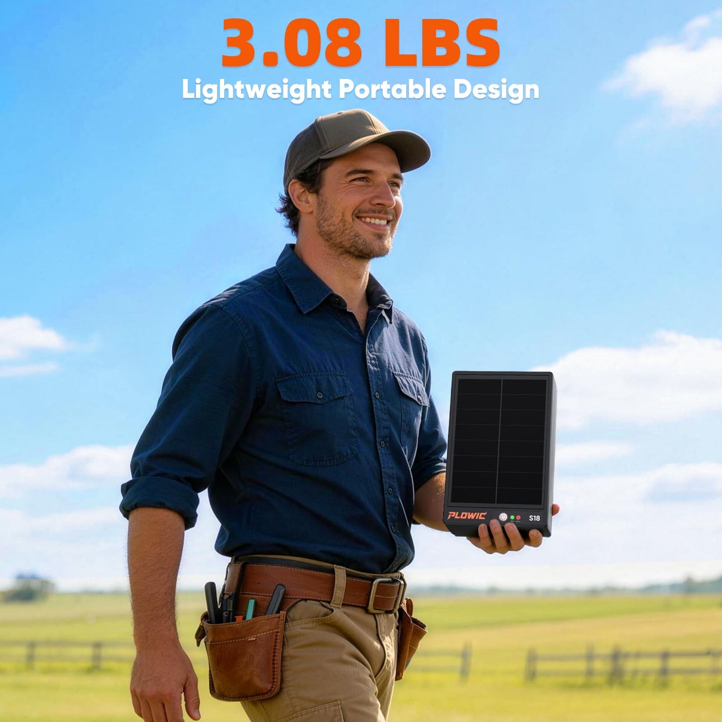 Solar Electric Fence Charger for Livestock: 0.2J 10 Miles Electric Fence Energizer with Rechargeable Battery, Portable Powered Electric Fence for Horses Cattle Sheep Protection