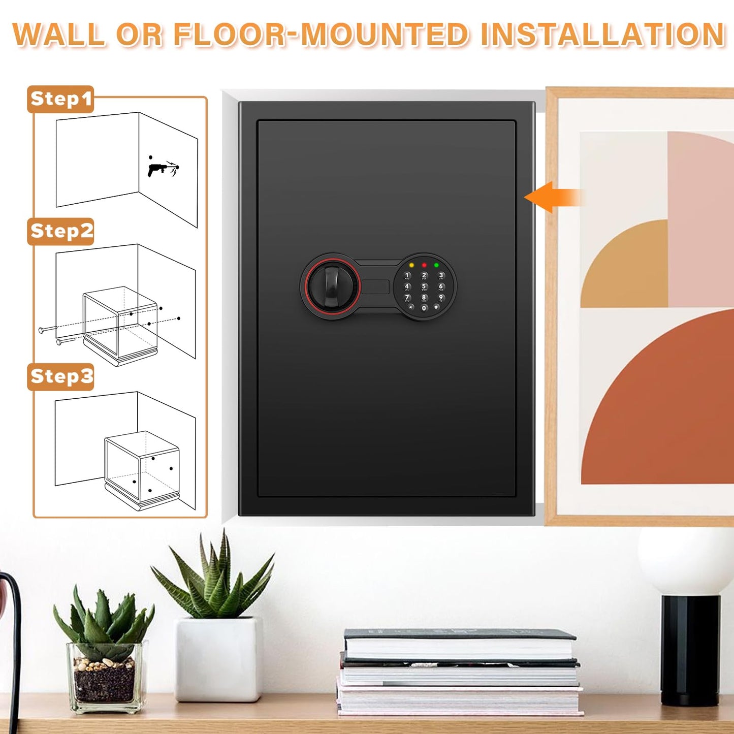 [19.7" Tall] Large Home Safe Box, Anti-theft Safes with Dual Alarm System, Digital Keypad and Spare Keys, Wall/Floor Mountable, Fire Proof Safe for Home Money Firearm Documents Medicines