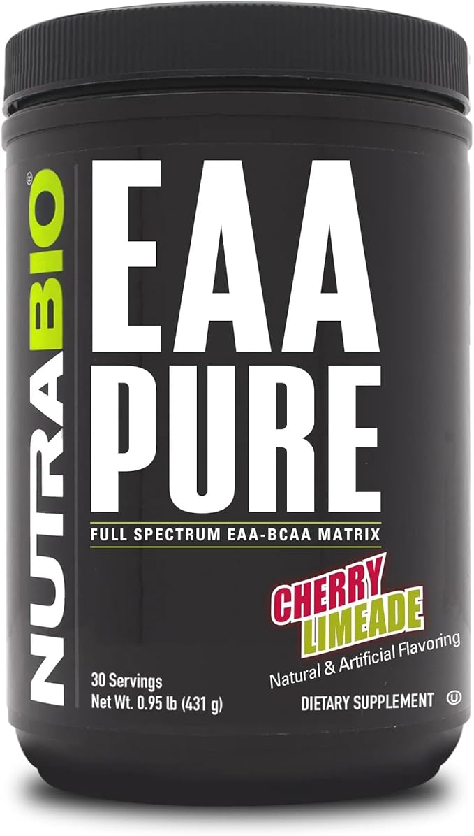 NutraBio ??EAA Pure ??9 Amino Acids ??Muscle Repair and Recovery, 30 Servings, Cherry Limeade ??Pre or Post Workout ??All Day Recovery