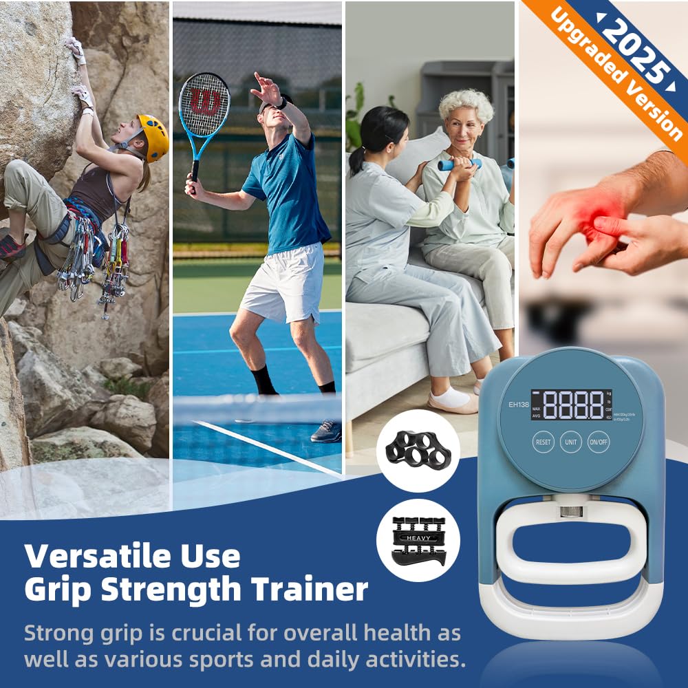 Grip Strength Tester Hand Dynamometer - Grip Strength Trainer Hand Exerciser with Potenciador de Agar de mano Novice Friendly Adjustable Handle for School Home Sports Use (265 Lbs / 120 Kgs)