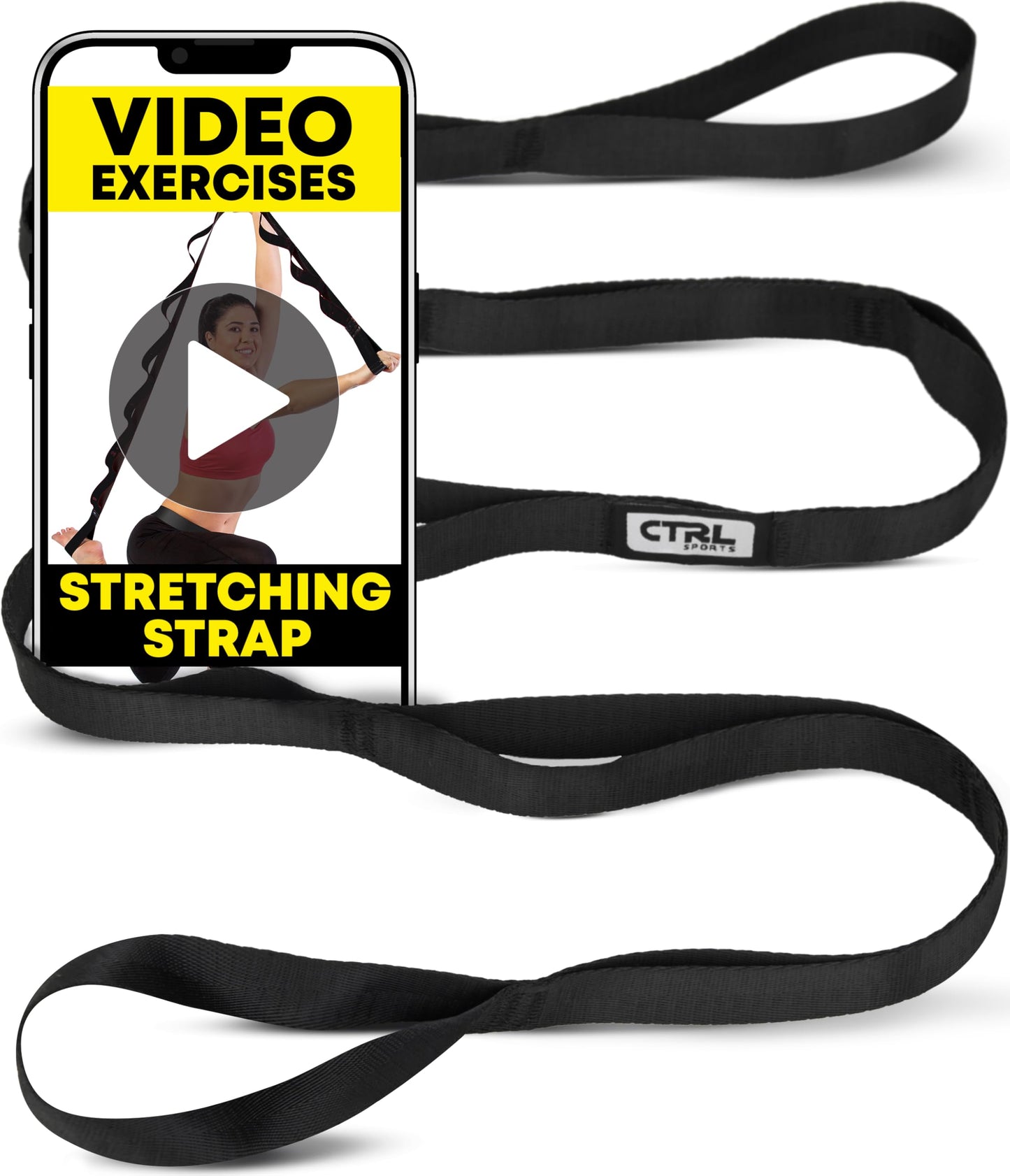 Ctrl Sports Stretching Strap Non Elastic Yoga Strap with Loops - Stretching Band for Physical Therapy, Stretch Bands for Exercise and Flexibility - Stretch Strap with 10 Loops, Hamstring & Leg Stretcher Strap